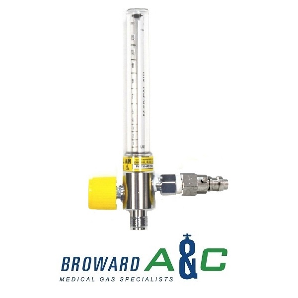 Precision Medical 1MFA2008EY Medical Air Flowmeter 0-15 LPM Puritan-Bennett Quick Connect with Yellow Hose Barb