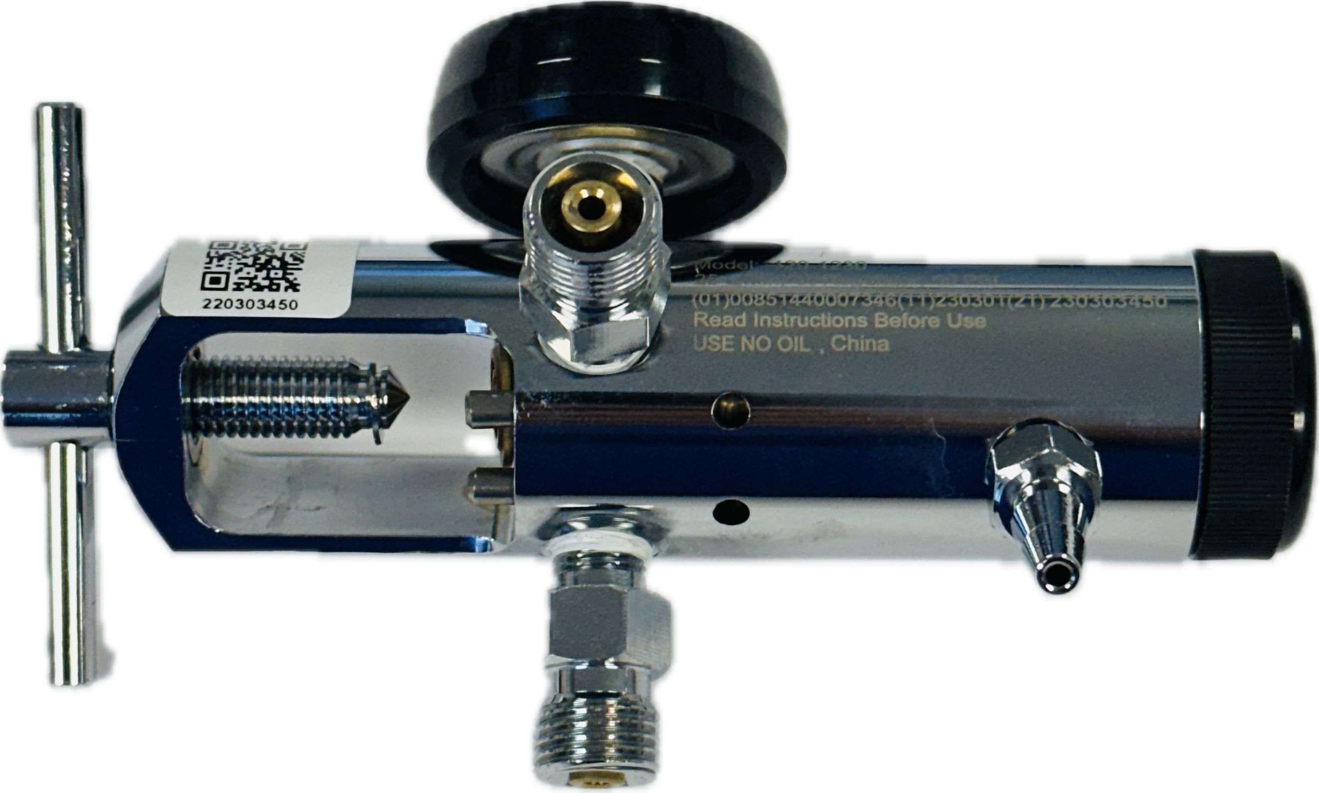 25 LPM EMS Regulator BRASS CGA 870 w/dual DISS & barb