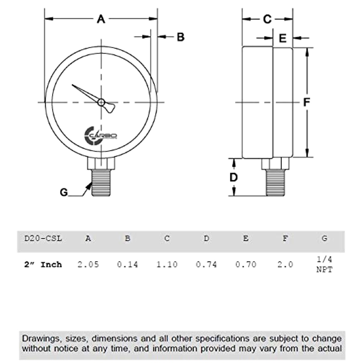 Pressure Gauge 2 Inch Chrome Plated Steel Case, Dry, 0-400 PSI, Bottom Mount 1/4 Inch Male NPT