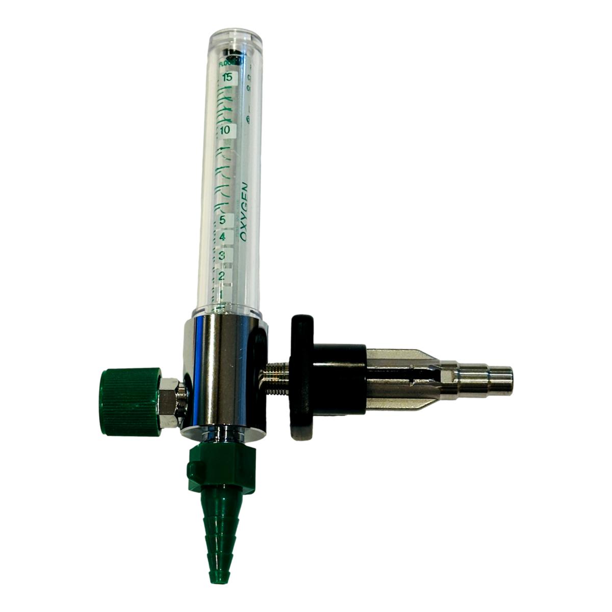 Medical O2 Flowmeter 0-15 LPM with O2 Medstar Quick Connect Inlet and Green Hose Barb Outlet